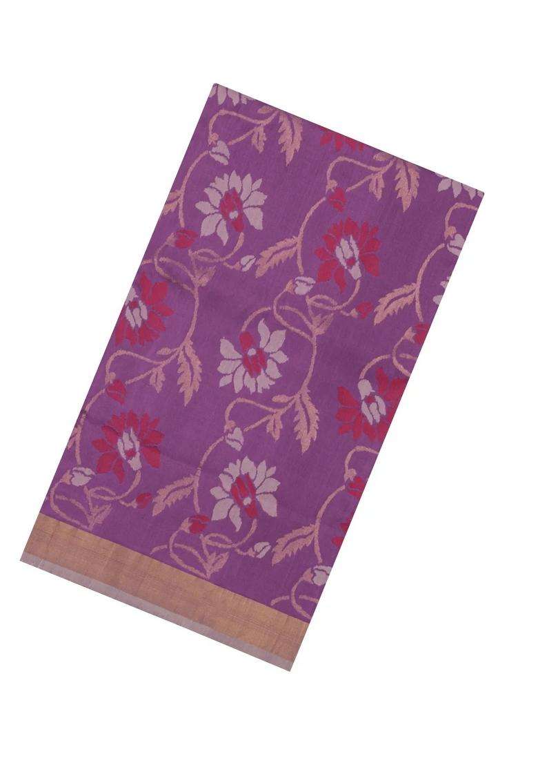 Lavander Lavender Handloom Uppada Silk Saree With Floral Vine Zari Motifs With Buttas And Brocade Design For Women - Indya