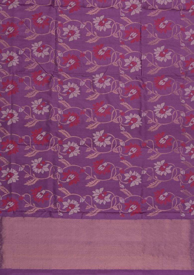 Lavander Lavender Handloom Uppada Silk Saree With Floral Vine Zari Motifs With Buttas And Brocade Design For Women - Indya