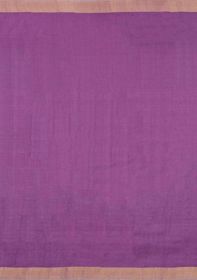 Lavander Lavender Handloom Uppada Silk Saree With Floral Vine Zari Motifs With Buttas And Brocade Design For Women - Indya