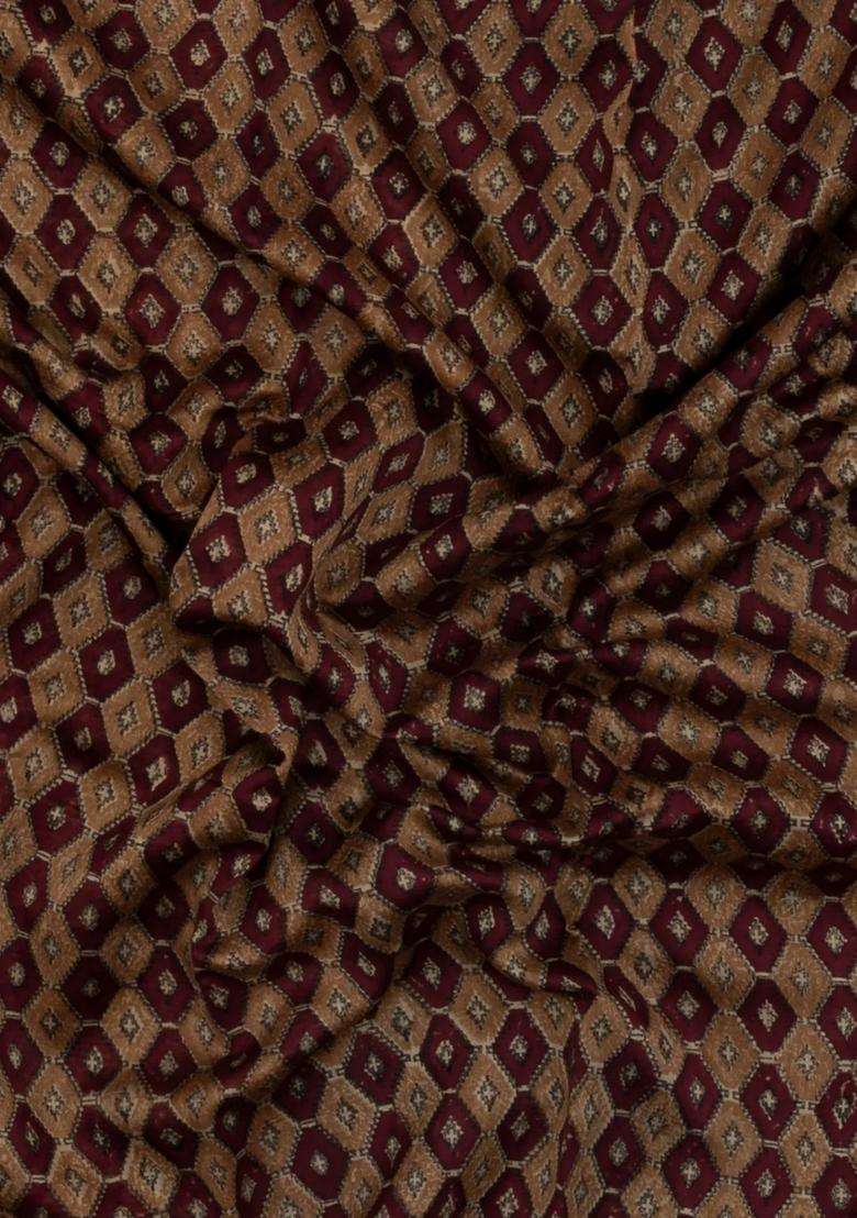 Maroon Printed Chanderi Cotton Saree With Zari Border For Women - Indya