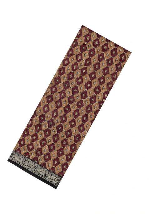 Maroon Printed Chanderi Cotton Saree With Zari Border For Women
