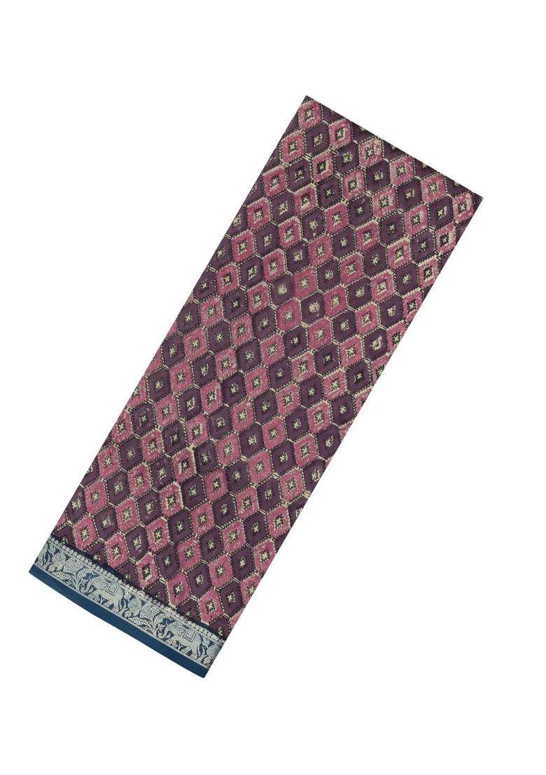 Dusty Pink Printed Chanderi Cotton Saree With Zari Border For Women - Indya