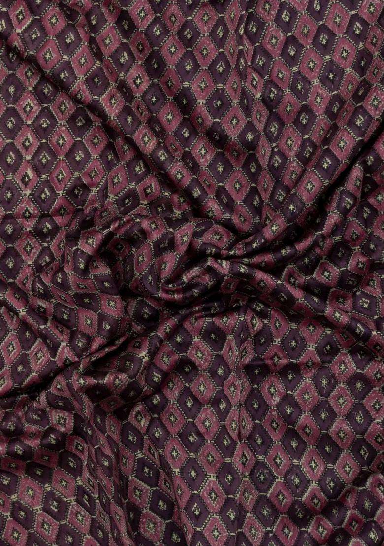 Dusty Pink Printed Chanderi Cotton Saree With Zari Border For Women - Indya