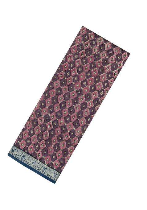 Dusty Pink Printed Chanderi Cotton Saree With Zari Border For Women