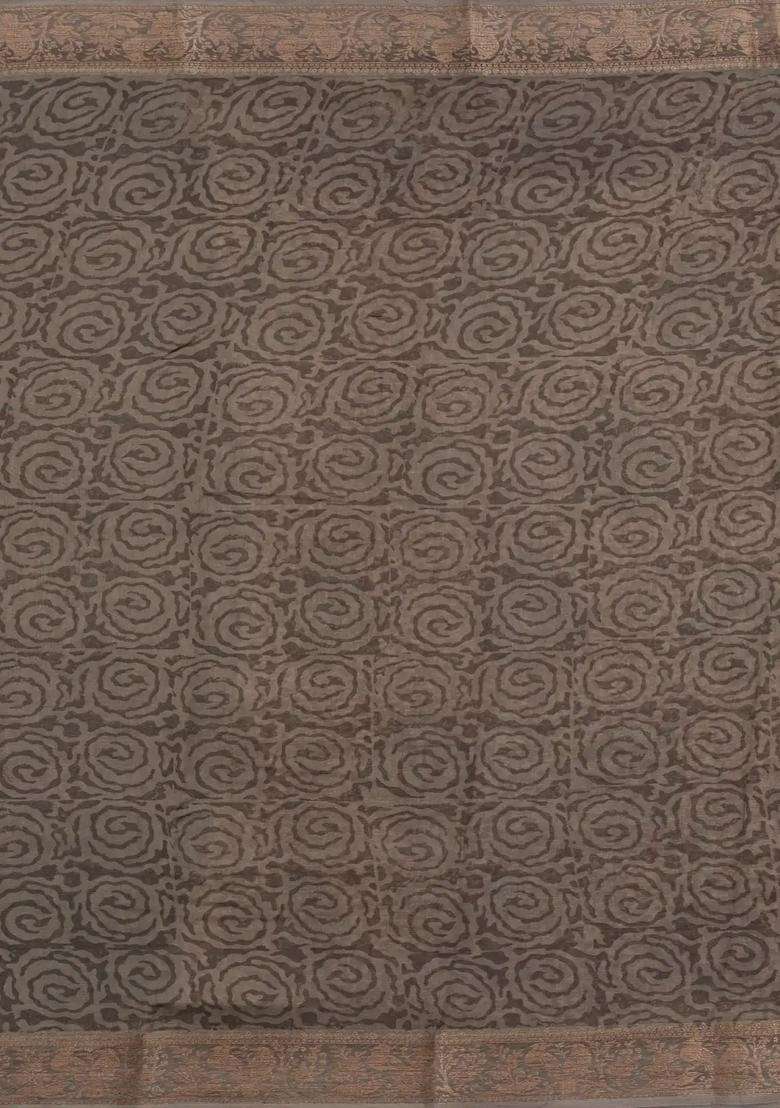 Crimson Printed Chanderi Cotton Saree With Zari Border For Women - Indya
