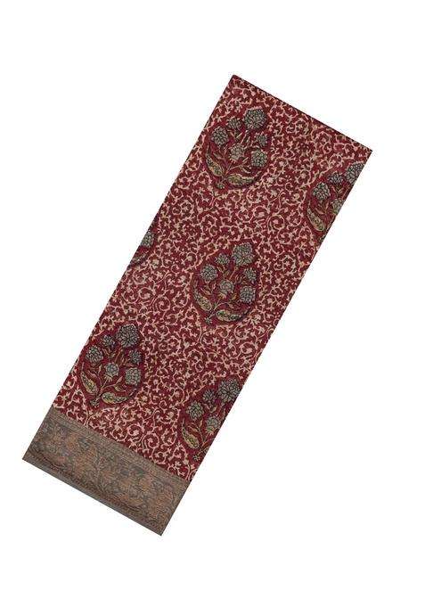 Crimson Printed Chanderi Cotton Saree With Zari Border For Women