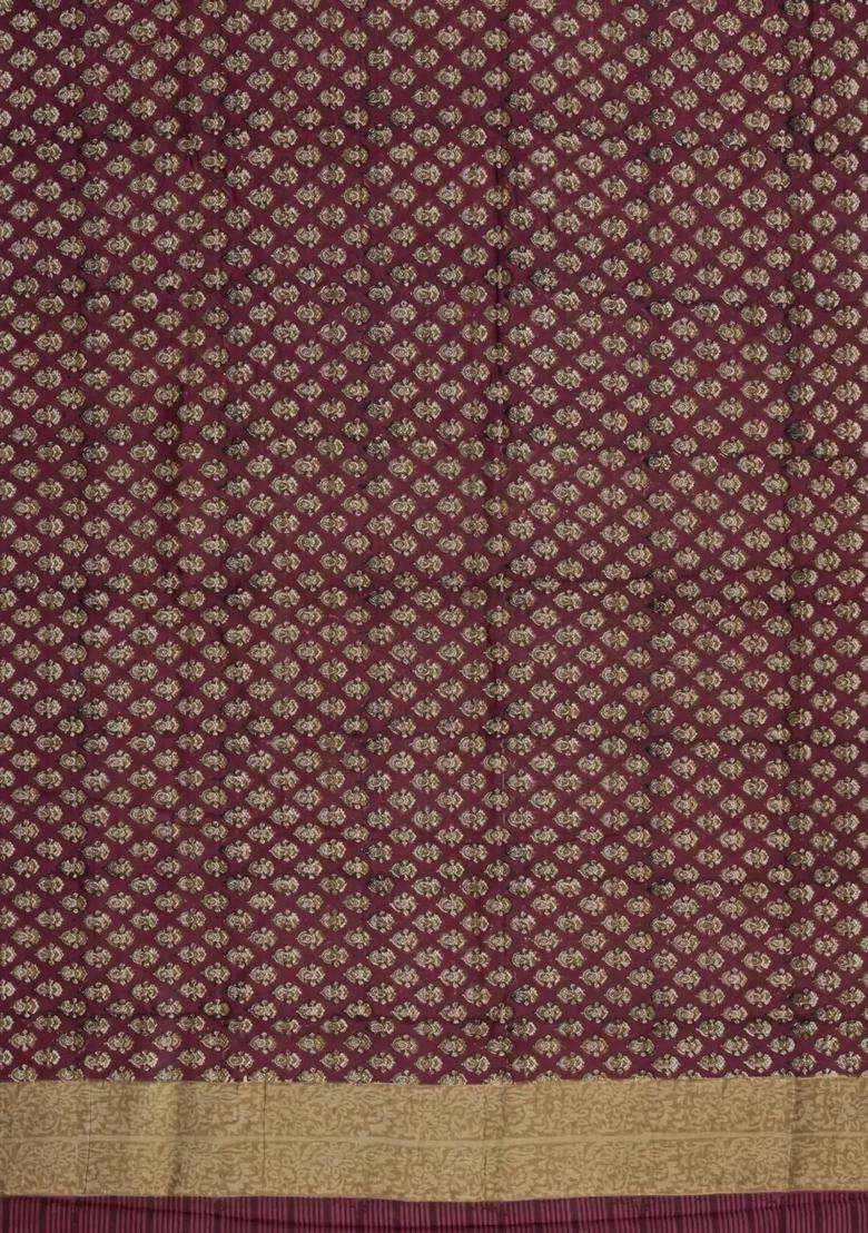 Brown Printed Chanderi Cotton Saree With Zari Border For Women - Indya