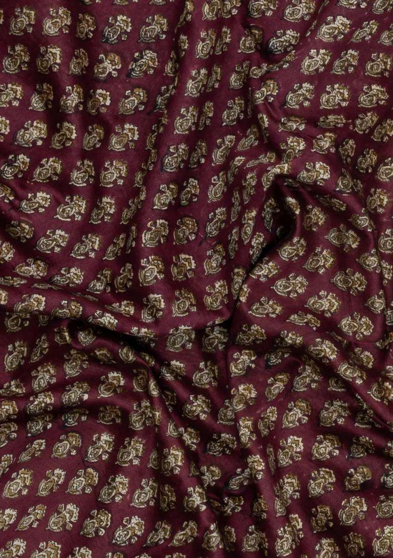 Brown Printed Chanderi Cotton Saree With Zari Border For Women - Indya