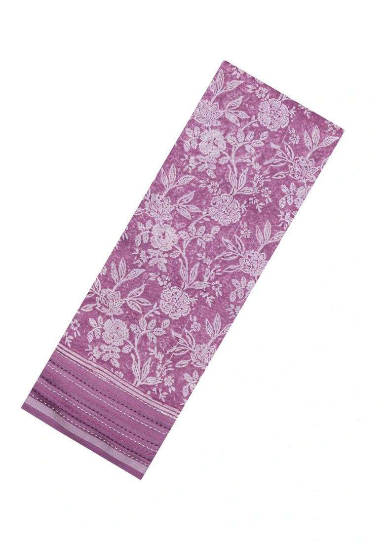 Pink Printed Chanderi Cotton Saree With Zari Border For Women - Indya