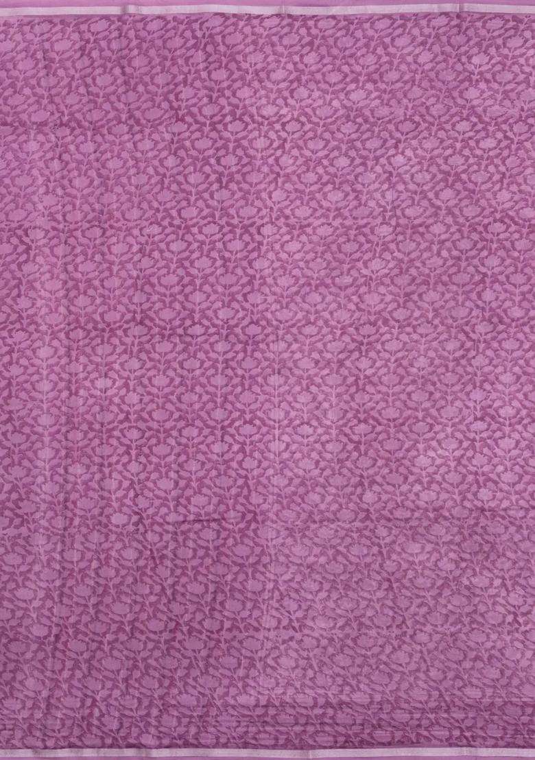 Pink Printed Chanderi Cotton Saree With Zari Border For Women - Indya