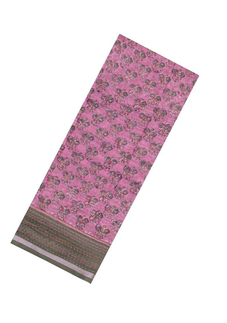 Chestnut Pink Chesnutt Pink Printed Chanderi Cotton Saree With Zari Border For Women - Indya