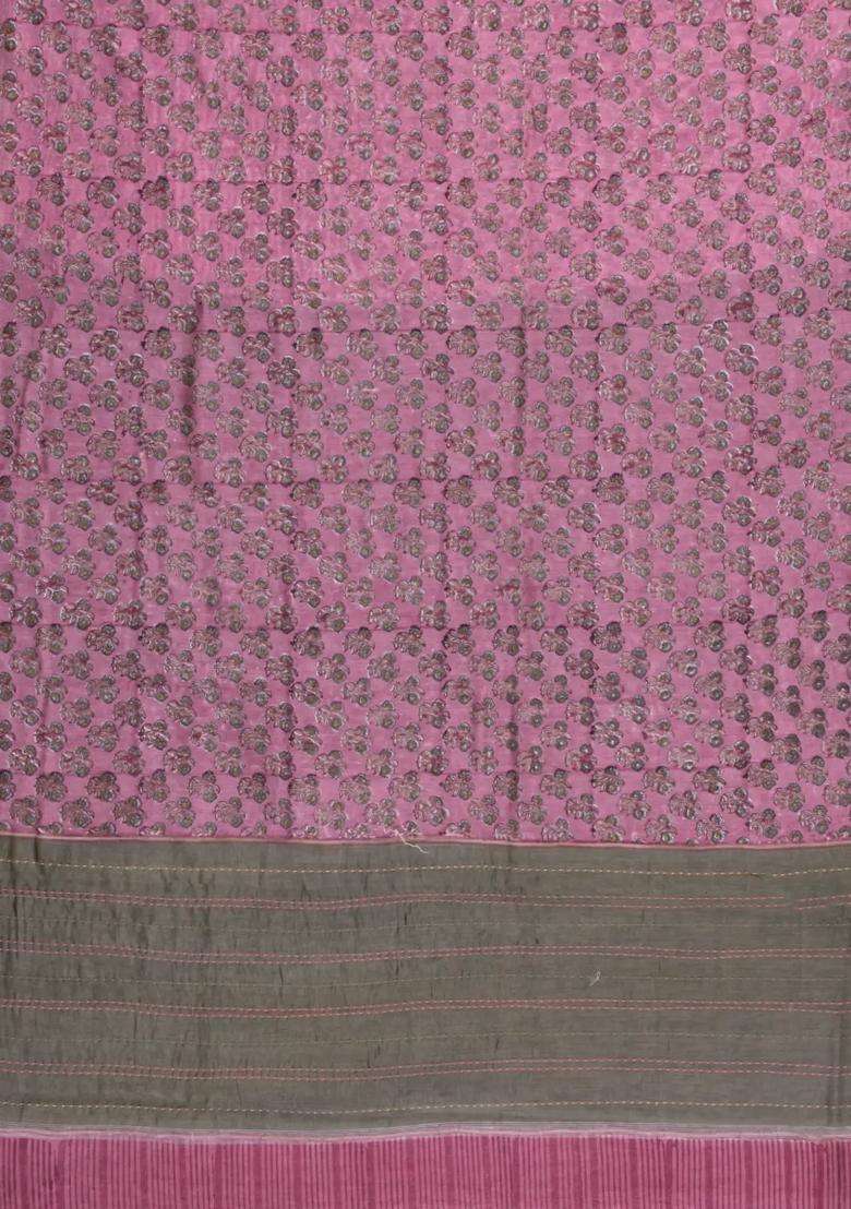 Chestnut Pink Chesnutt Pink Printed Chanderi Cotton Saree With Zari Border For Women - Indya