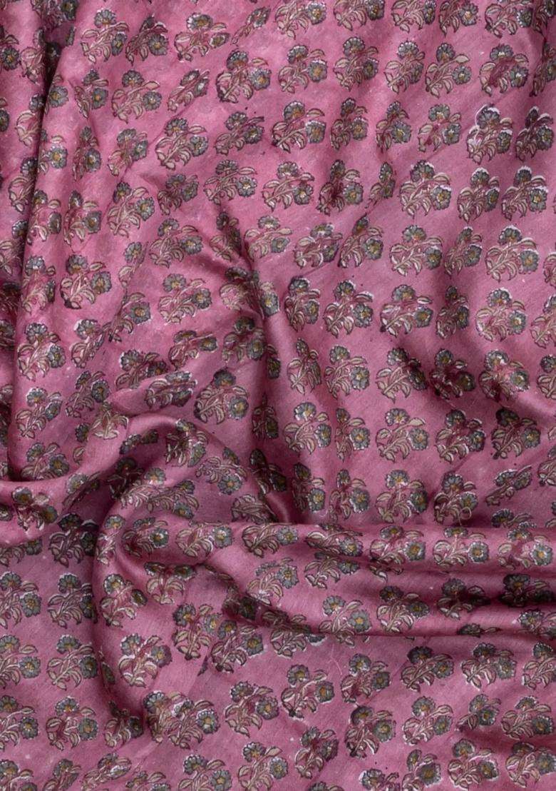Chestnut Pink Chesnutt Pink Printed Chanderi Cotton Saree With Zari Border For Women - Indya