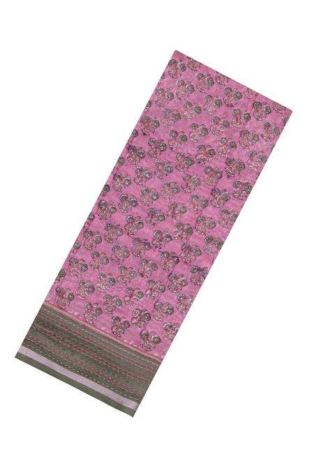 Chestnut Pink Chesnutt Pink Printed Chanderi Cotton Saree With Zari Border For Women