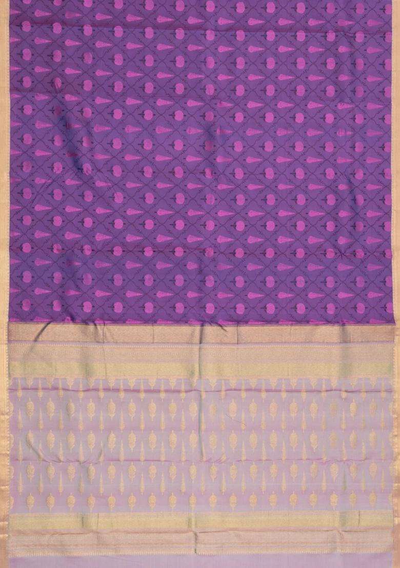 Purple Handloom Kanchipuram Silk Saree With Floral Motifs With Buttas And Brocade Design For Women - Indya