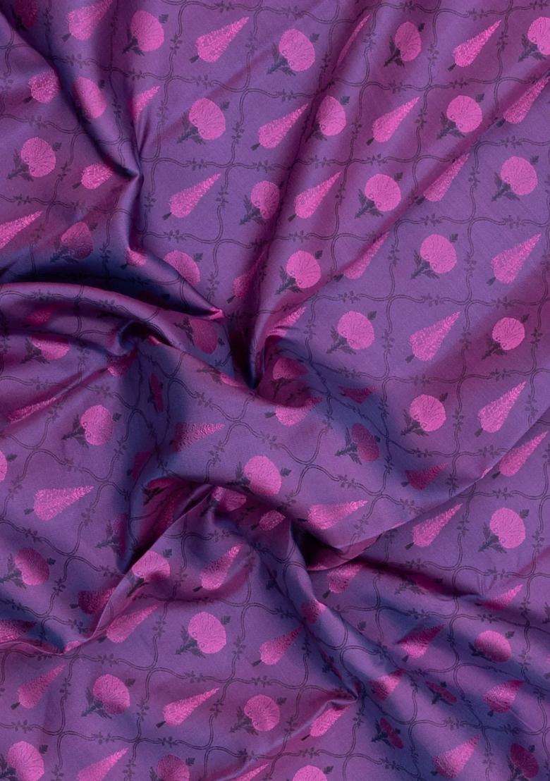 Purple Handloom Kanchipuram Silk Saree With Floral Motifs With Buttas And Brocade Design For Women - Indya