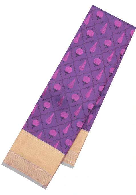 Purple Handloom Kanchipuram Silk Saree With Floral Motifs With Buttas And Brocade Design For Women