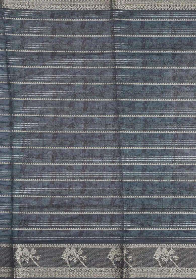 Cream Printed Synthetic Dola Silk Saree With Zari Stripes Border For Women - Indya