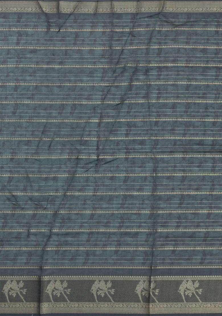 Cream Printed Synthetic Dola Silk Saree With Zari Stripes Border For Women - Indya