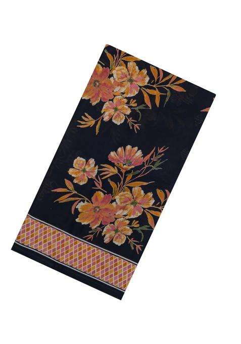 Black Printed Synthetic Silk Tussar Saree With Jhalar For Women
