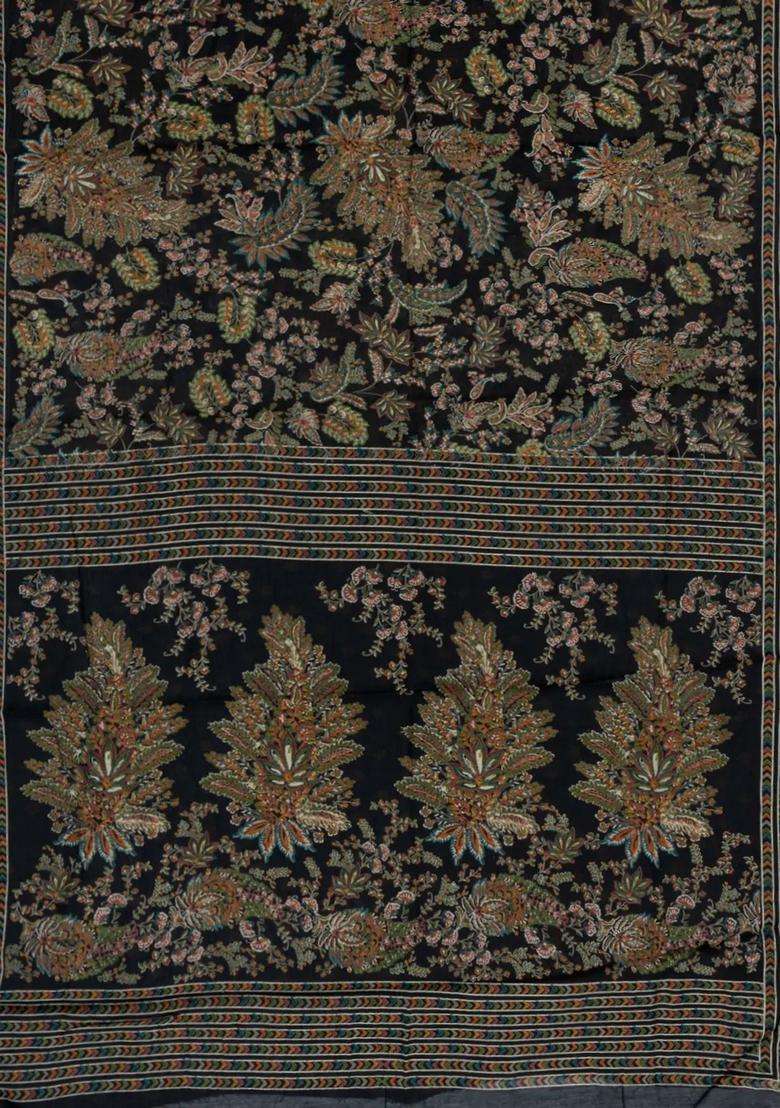 Black Printed Synthetic Dola Silk Saree With Viscose Border For Women - Indya
