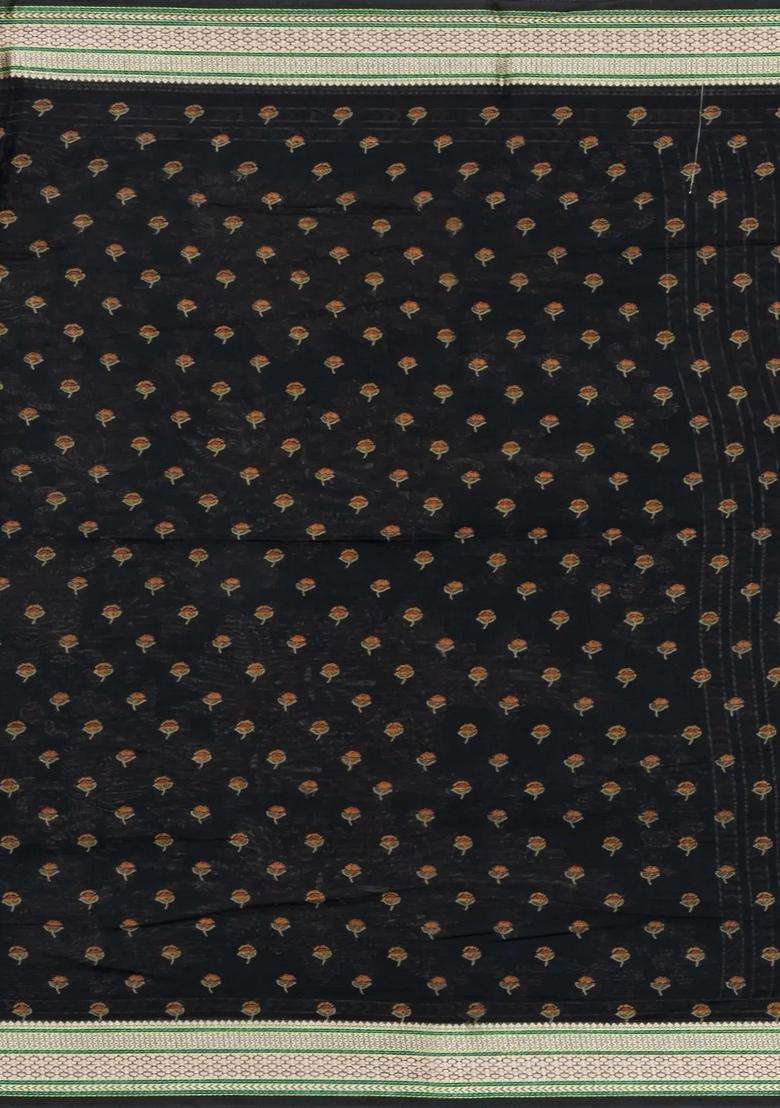 Black Printed Synthetic Dola Silk Saree With Viscose Border For Women - Indya