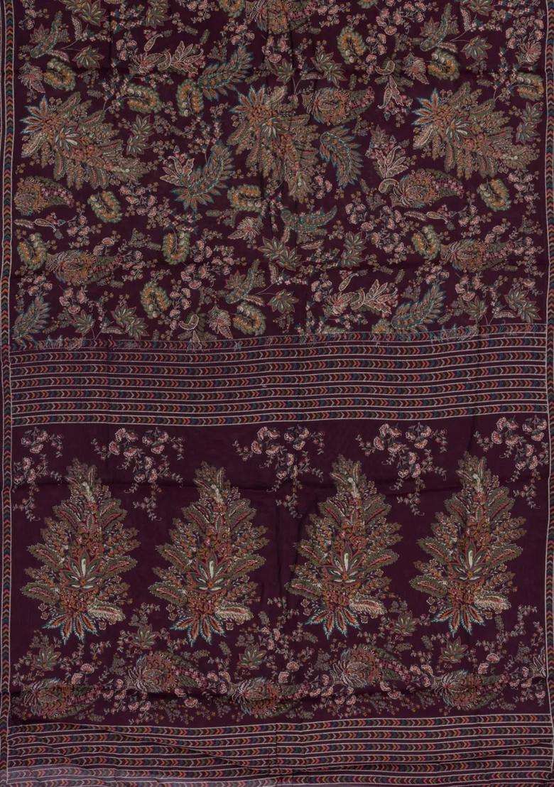 Maroon Printed Synthetic Dola Silk Saree With Viscose Border For Women - Indya