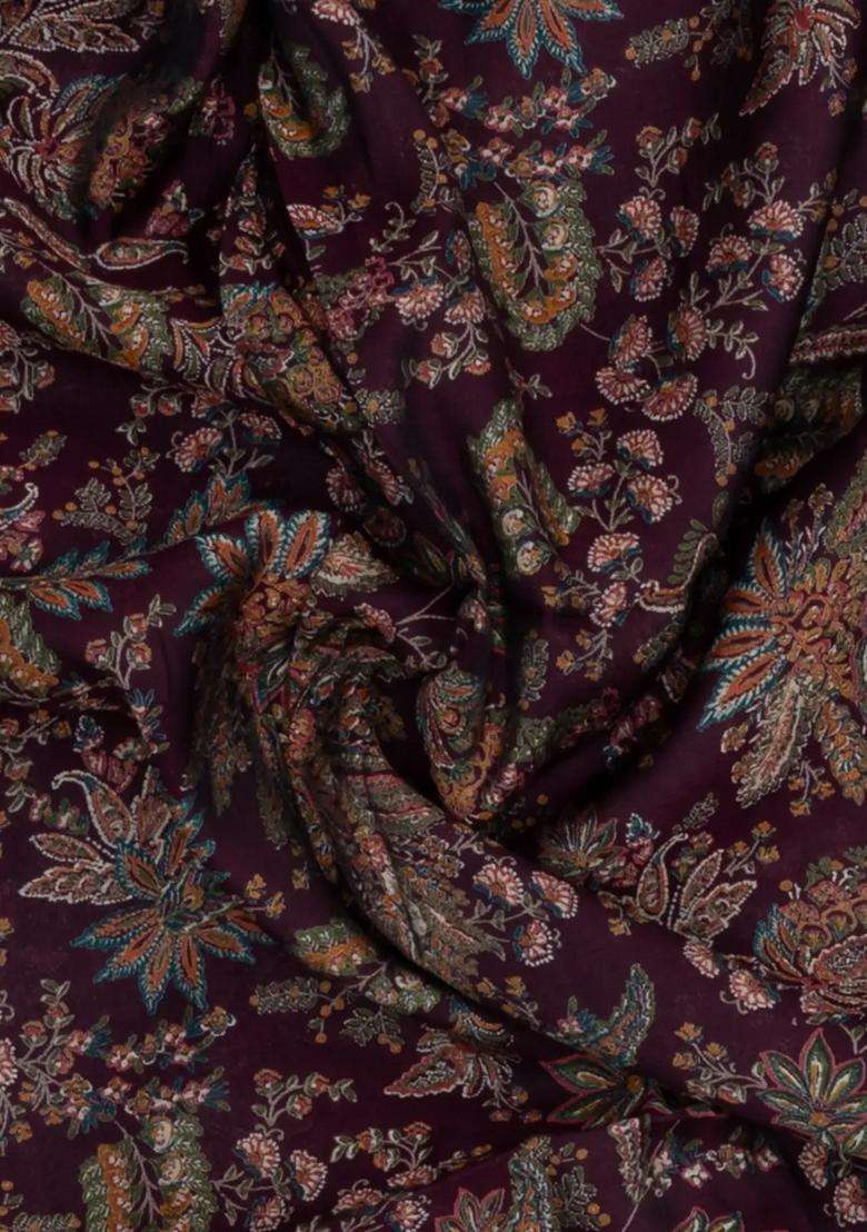 Maroon Printed Synthetic Dola Silk Saree With Viscose Border For Women - Indya
