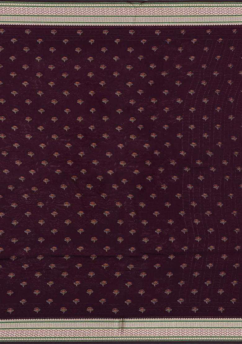 Maroon Printed Synthetic Dola Silk Saree With Viscose Border For Women - Indya