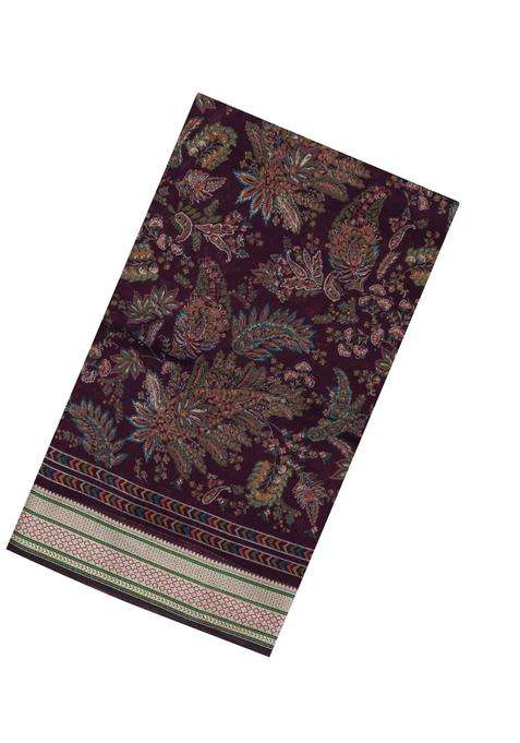 Maroon Printed Synthetic Dola Silk Saree With Viscose Border For Women