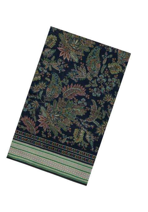 Navy Blue Printed Synthetic Dola Silk Saree With Viscose Border For Women
