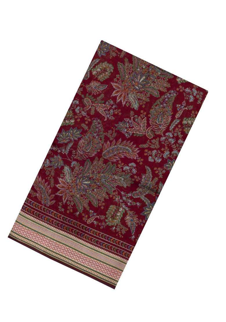 Crimson Printed Synthetic Dola Silk Saree With Viscose Border For Women - Indya