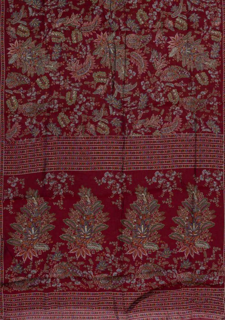 Crimson Printed Synthetic Dola Silk Saree With Viscose Border For Women - Indya