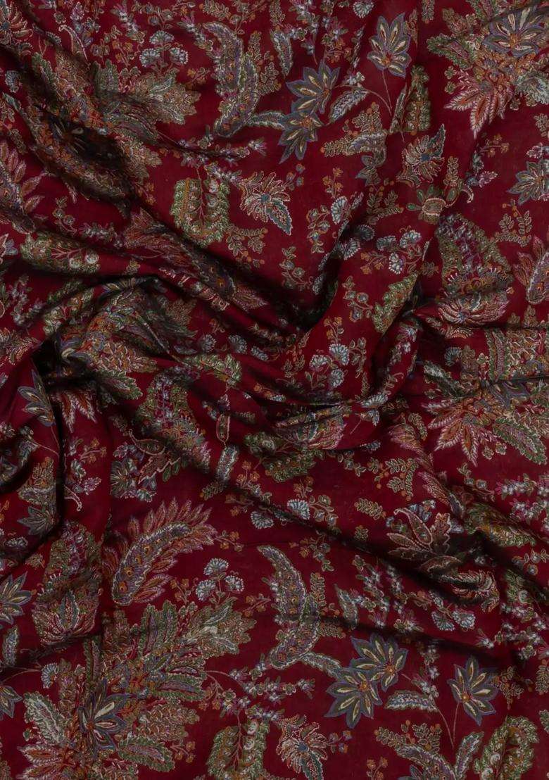 Crimson Printed Synthetic Dola Silk Saree With Viscose Border For Women - Indya