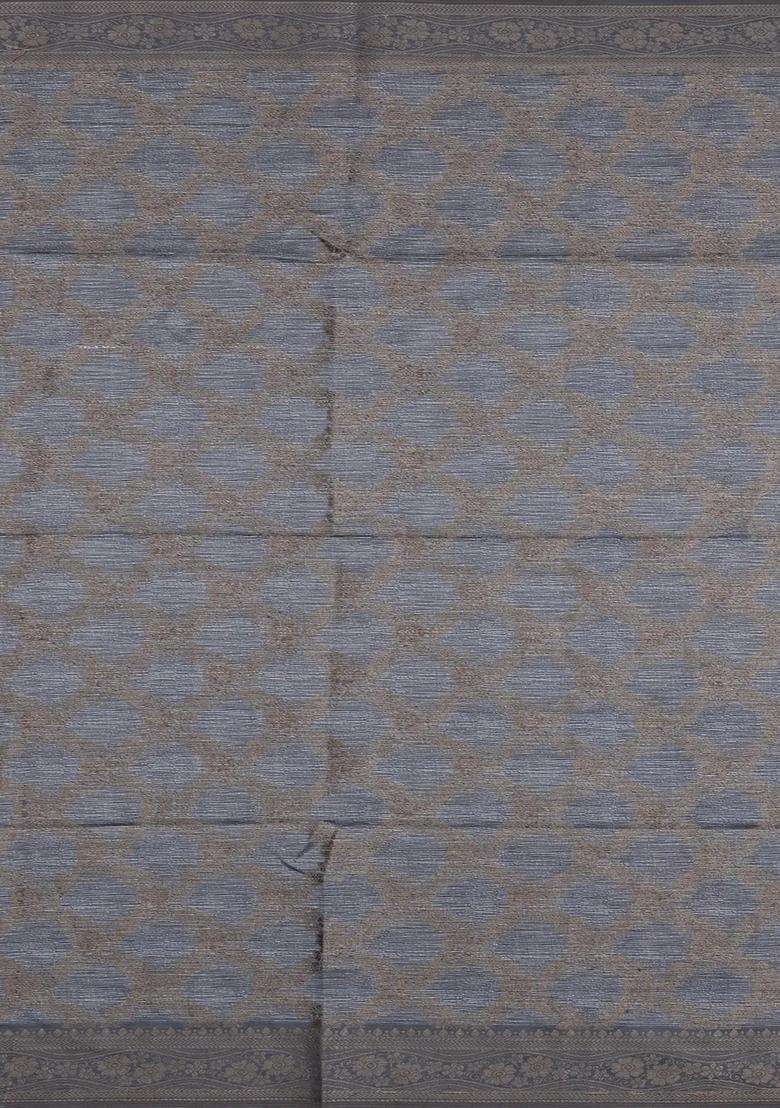 Grey Printed Synthetic Silk Tussar Silk Saree With Zari Border For Women - Indya