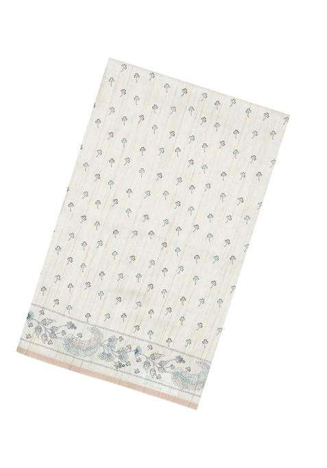 Off White Printed Synthetic Dupion Art Silk Saree With Zari Border For Women