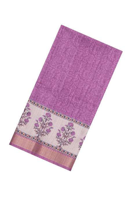 Pink Printed Synthetic Tussar Silk Saree With Zari Border For Women