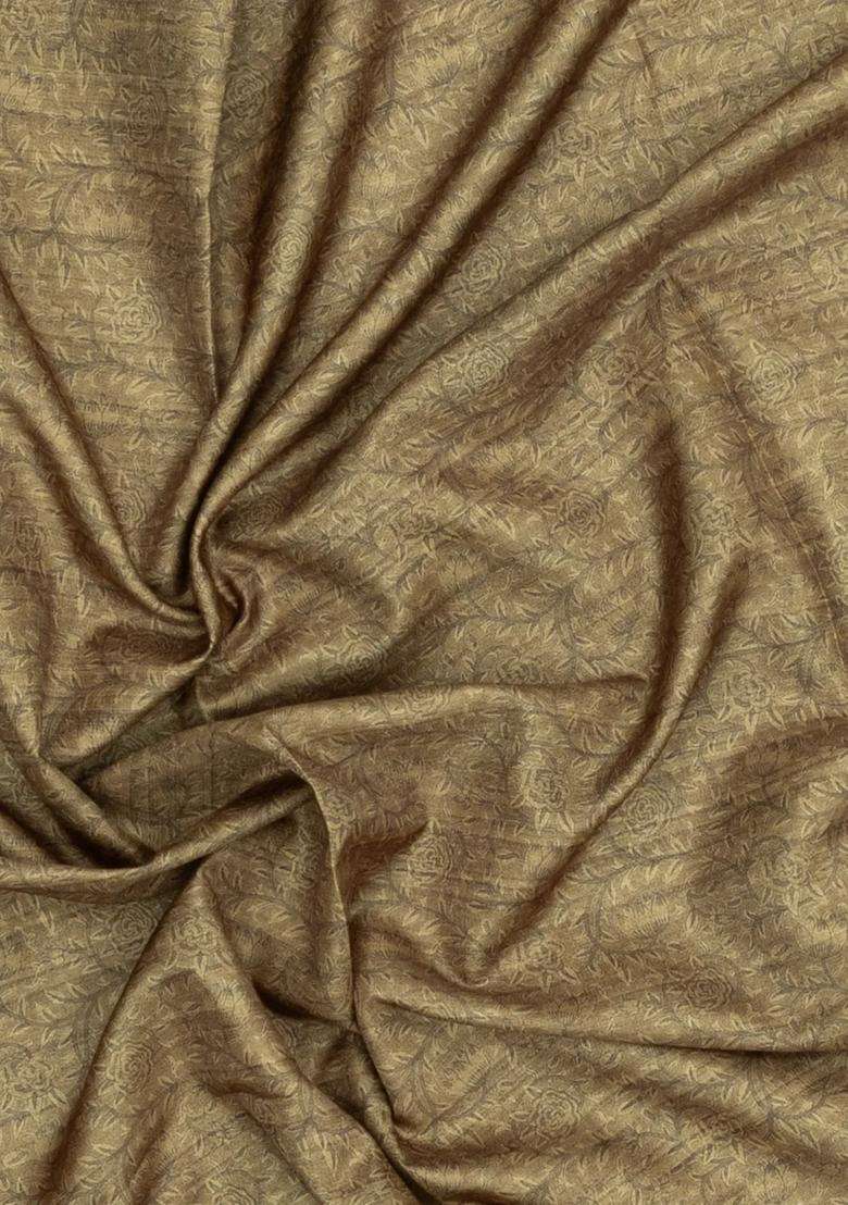 Olive Green Printed Synthetic Tussar Silk Saree With Zari Border For Women - Indya