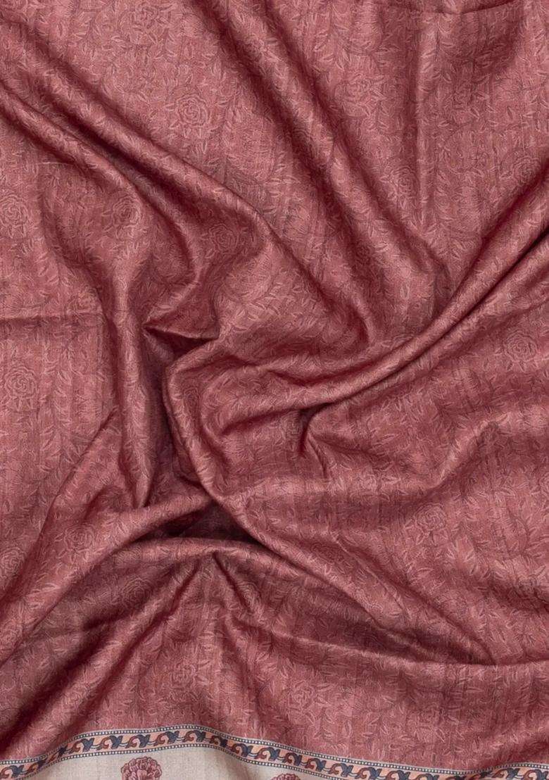 Dusty Peach Printed Synthetic Tussar Silk Saree With Zari Border For Women - Indya