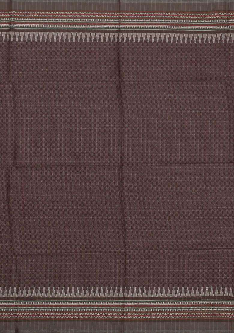 Grey Printed Synthetic Tussar Silk Saree With Thread Border For Women - Indya
