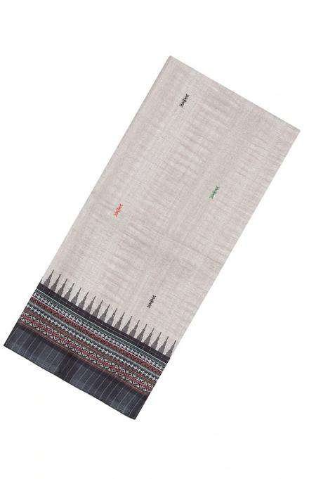 Grey Printed Synthetic Tussar Silk Saree With Thread Border For Women