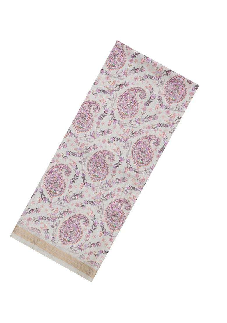 Off White Printed Synthetic Kotha Silk Saree With Zari Border For Women - Indya