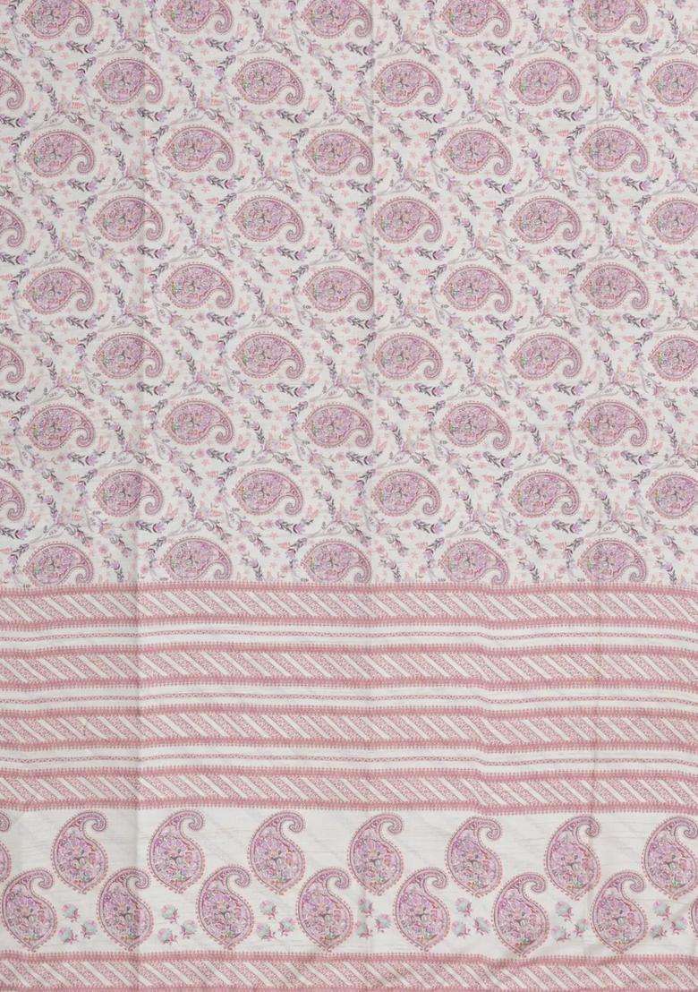 Off White Printed Synthetic Kotha Silk Saree With Zari Border For Women - Indya