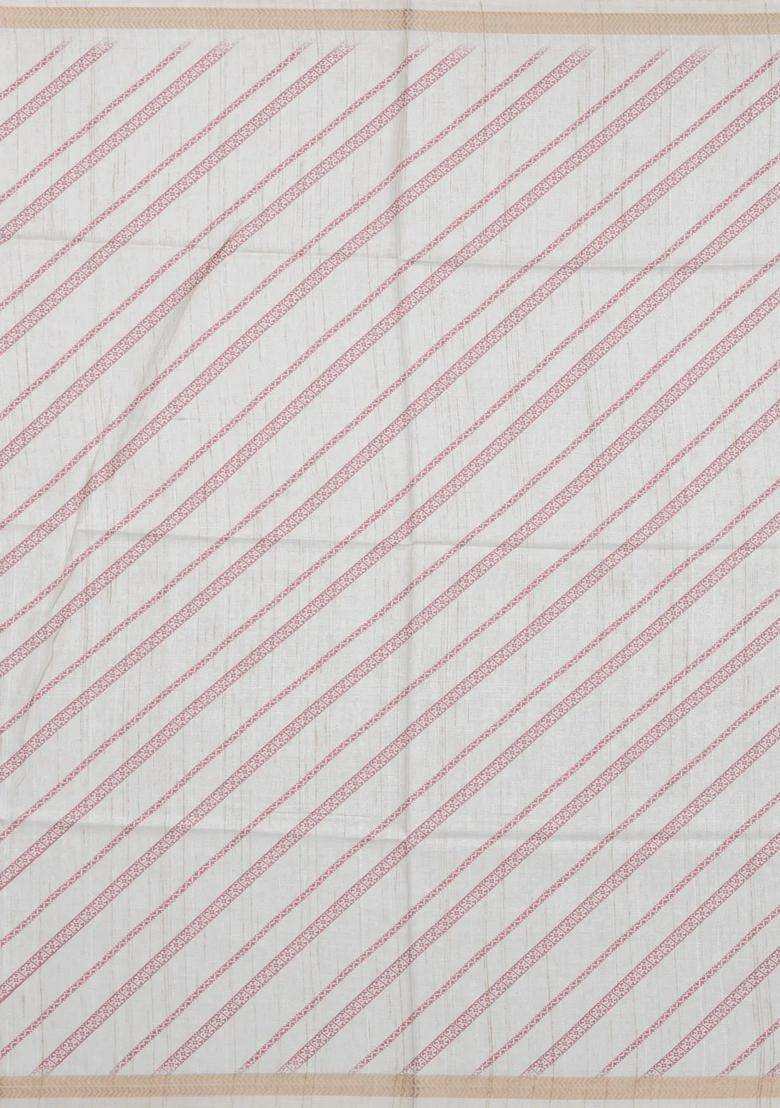 Off White Printed Synthetic Kotha Silk Saree With Zari Border For Women - Indya