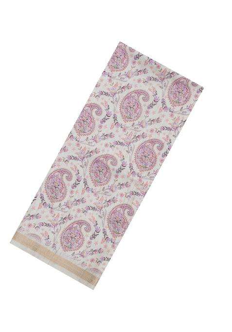 Off White Printed Synthetic Kotha Silk Saree With Zari Border For Women