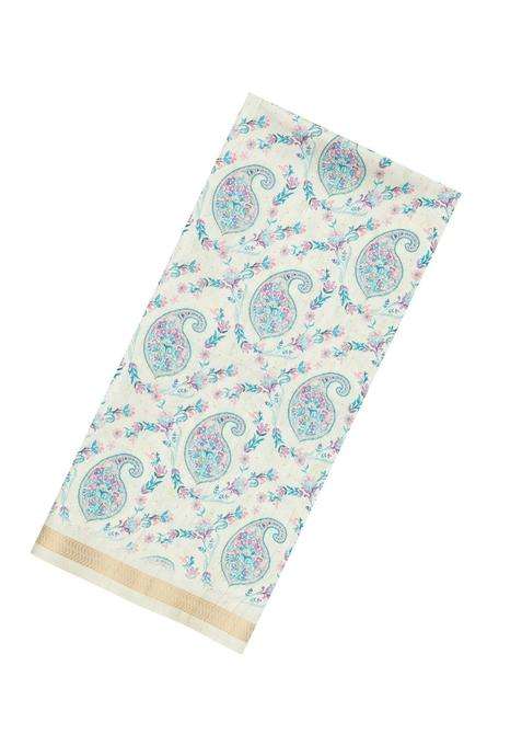 Cream Printed Synthetic Kotha Silk Saree With Zari Border For Women