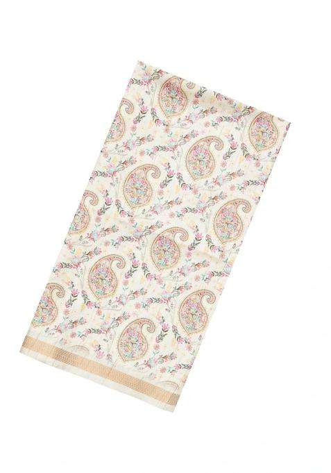 Cream Printed Synthetic Kotha Silk Saree With Zari Border For Women