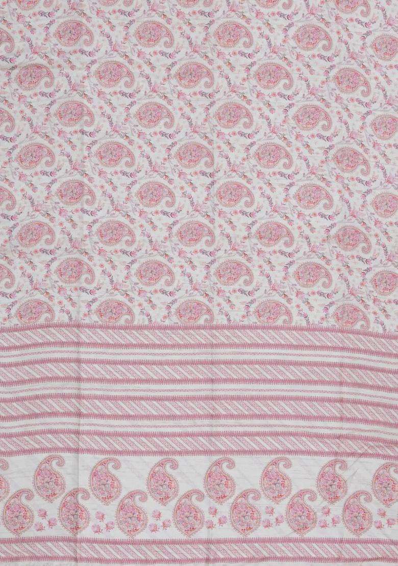 Off White Printed Synthetic Kotha Silk Saree With Zari Border For Women - Indya