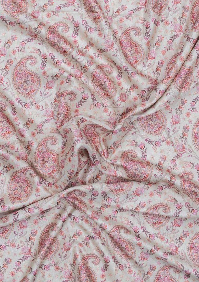 Off White Printed Synthetic Kotha Silk Saree With Zari Border For Women - Indya