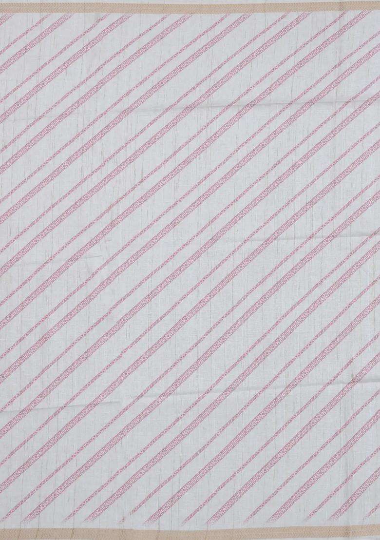 Off White Printed Synthetic Kotha Silk Saree With Zari Border For Women - Indya